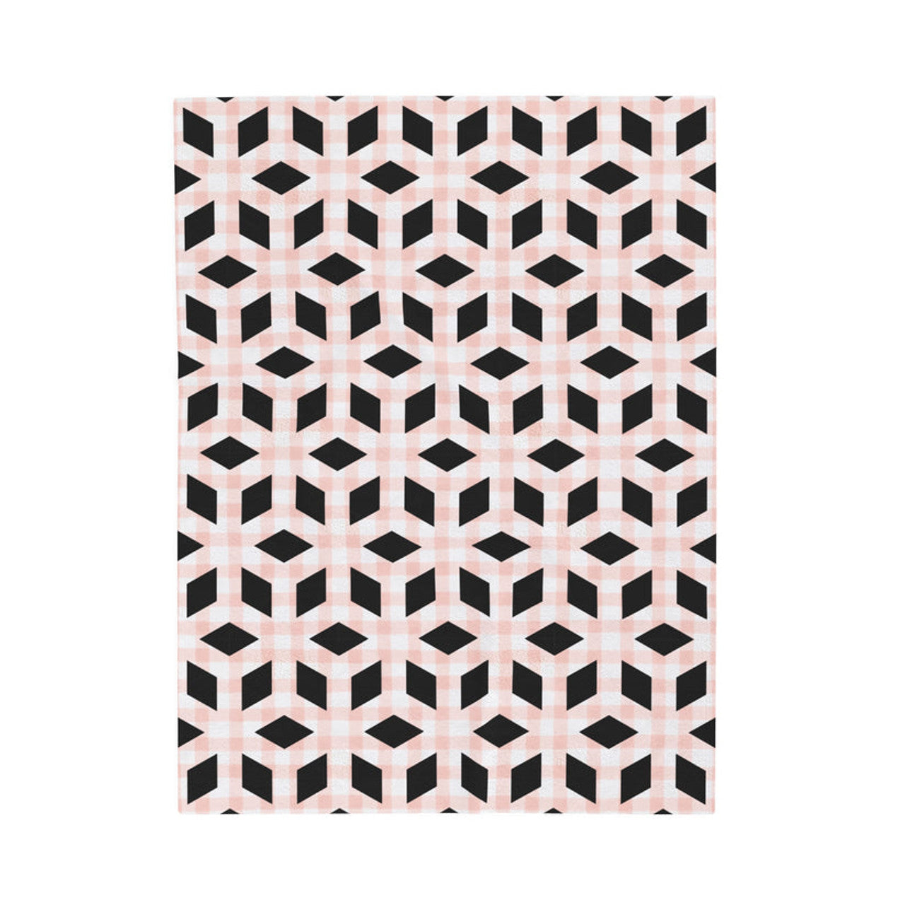 FUNSTUFFPRINT Pink Black Geometric Velveteen Plush Blanket