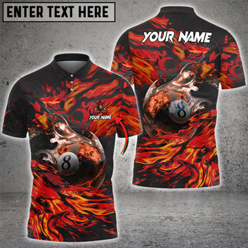 Custom Billiards Ball 8 Flame Ocean, Personalized Name, Team Name Unisex Polo Shirt