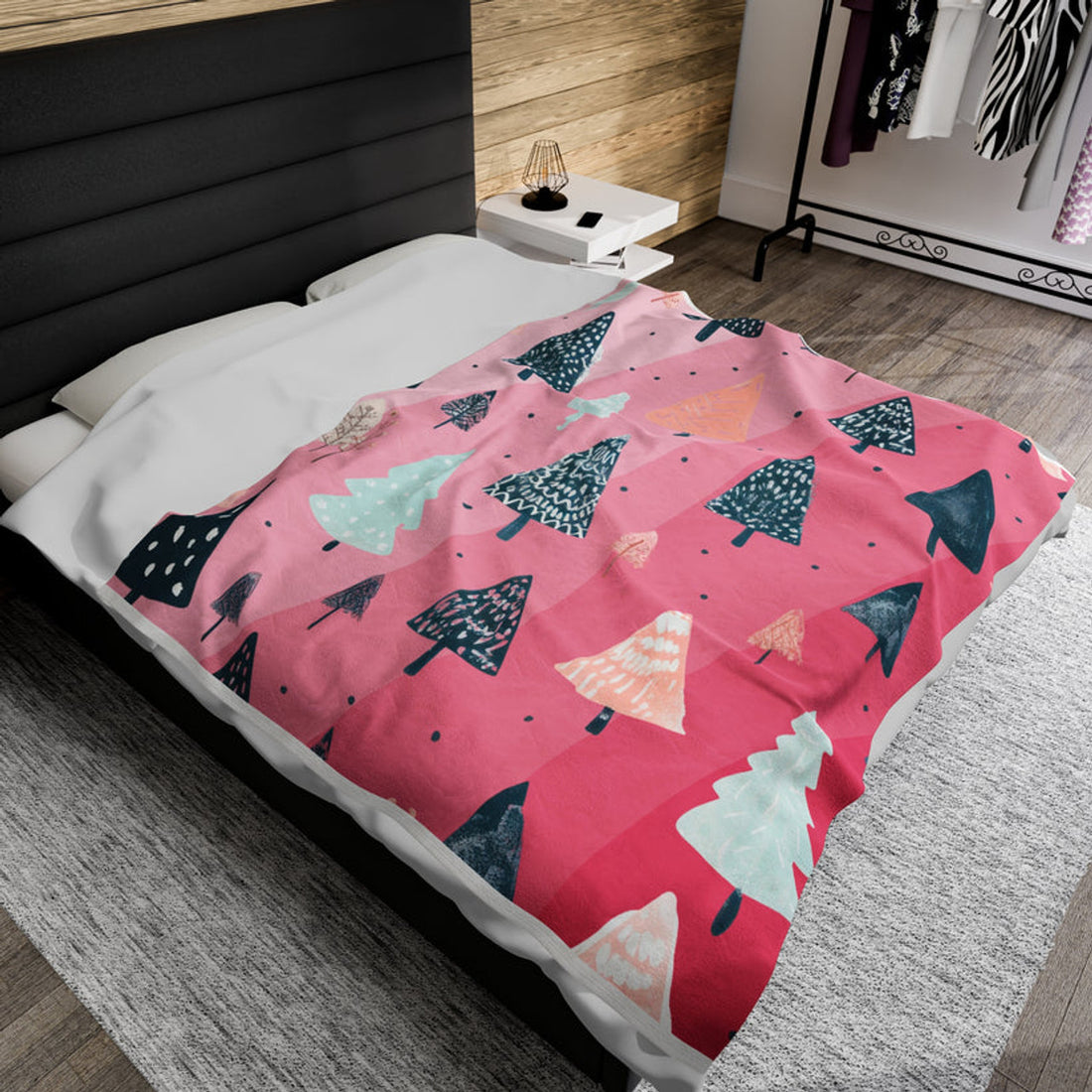 FUNSTUFFPRINT Pink Trees Velveteen Plush Blanket