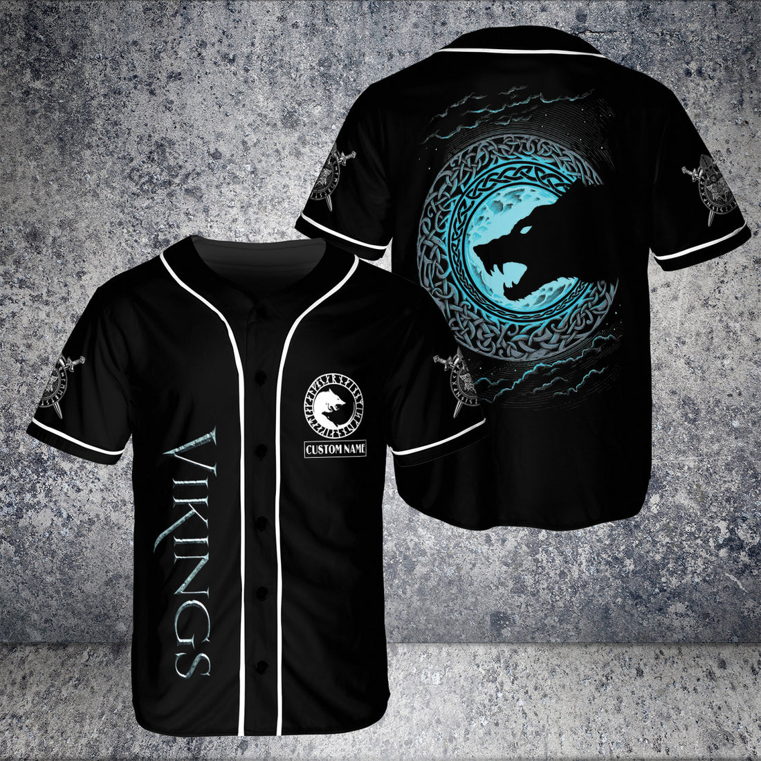 Custom Name Wolf Of Viking Lover 3D BaseBall jersey Dark Moon Style