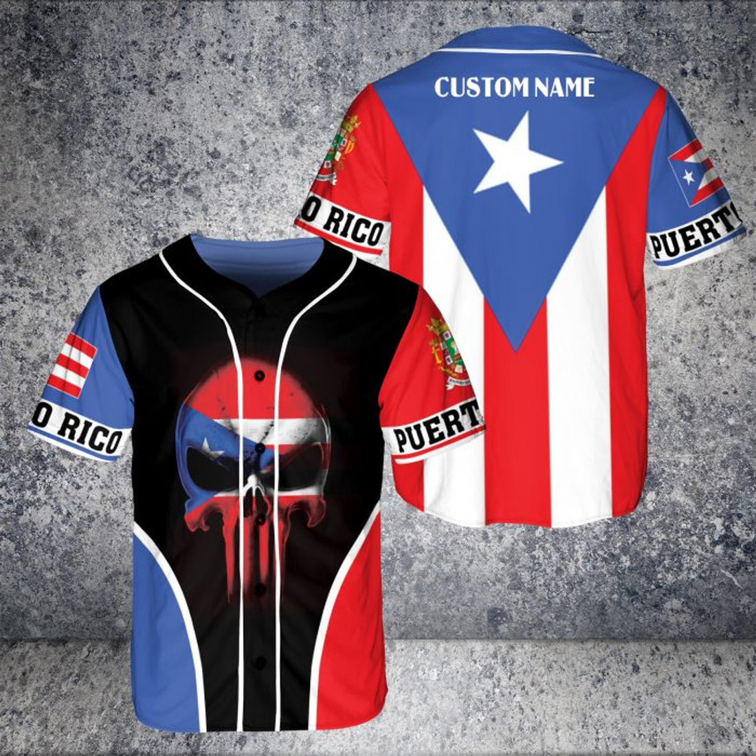 Custom Puerto Rico Skull And Flag Style 3D BaseBall Jersey