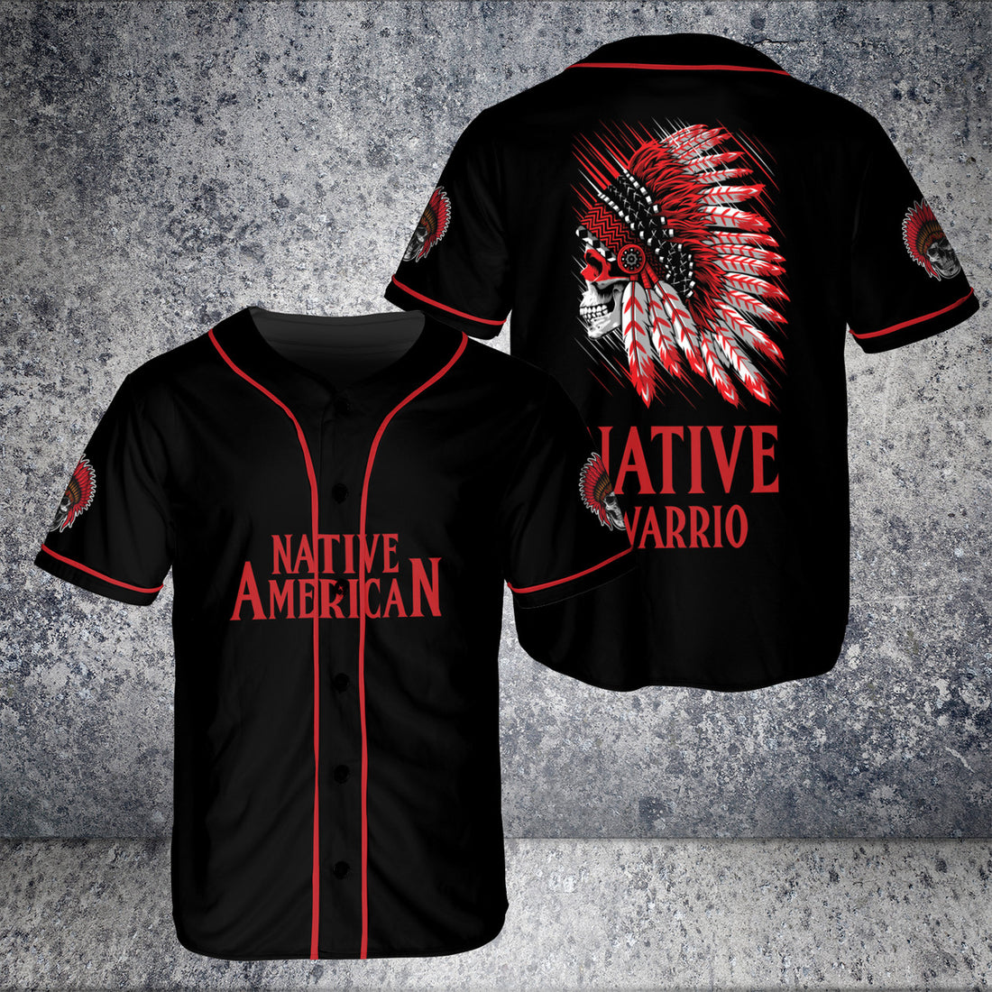 Skull Native American Red Warrior Patriotsâ€™ Day Baseball Jersey
