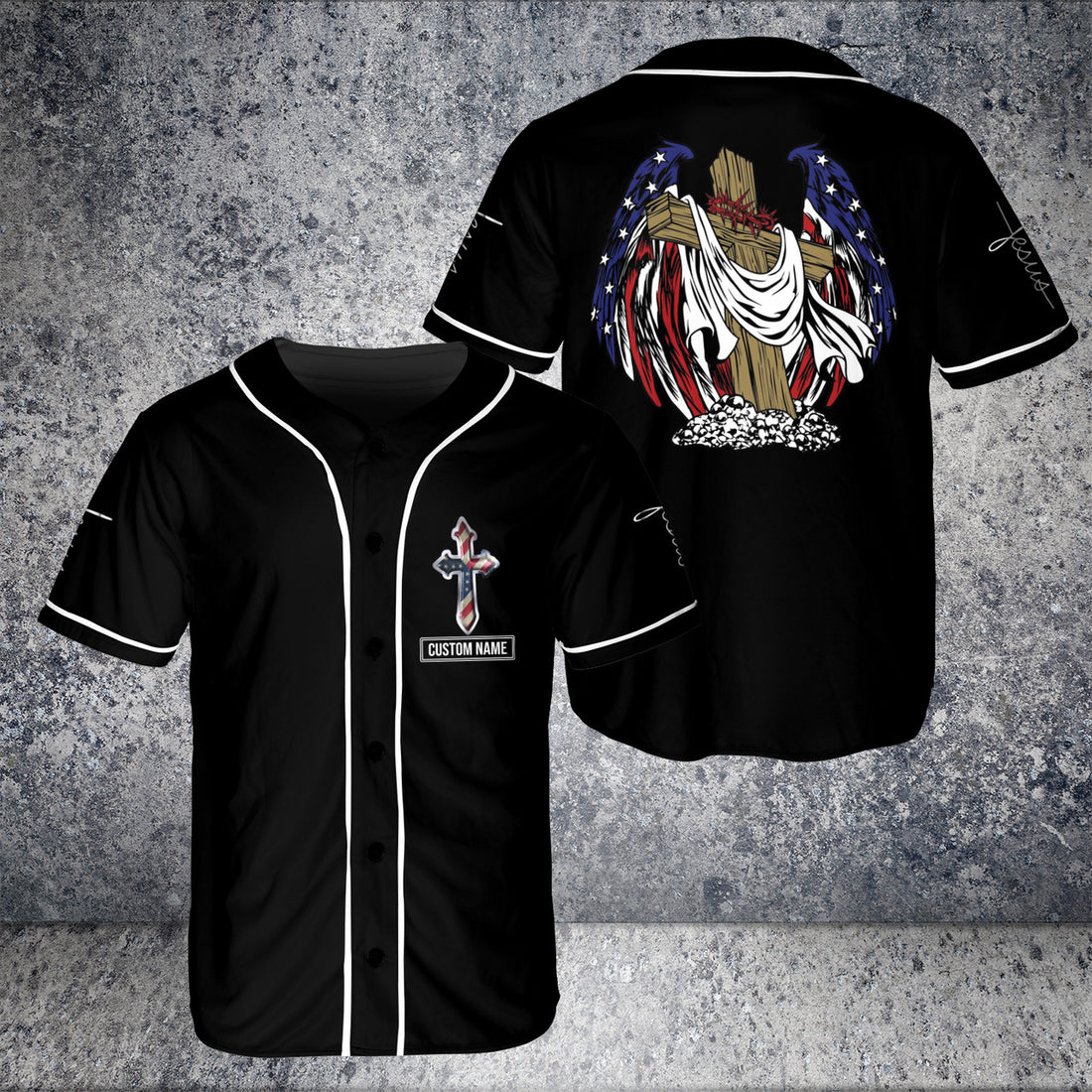 Custom Name My Savior American Flag Jesus Christian Angel Wings 3D BaseBall Jersey