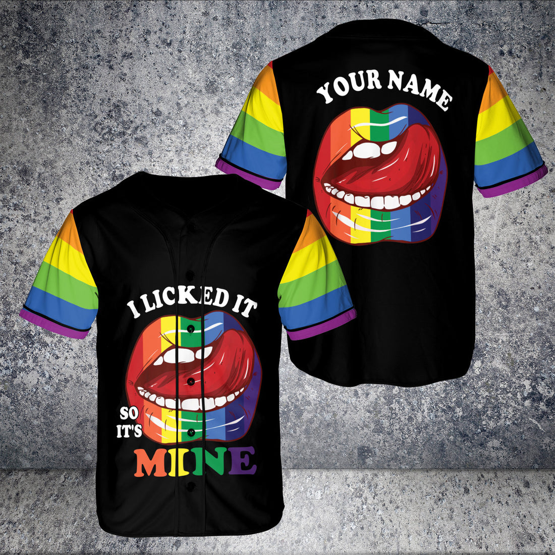Custom Name Rainbow Lips LGBT Flag I Licked It So Itâ€™s Mine Pride Suport Baseball Jersey