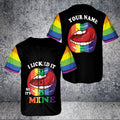 Custom Name Rainbow Lips LGBT Flag I Licked It So Itâ€™s Mine Pride Suport Baseball Jersey