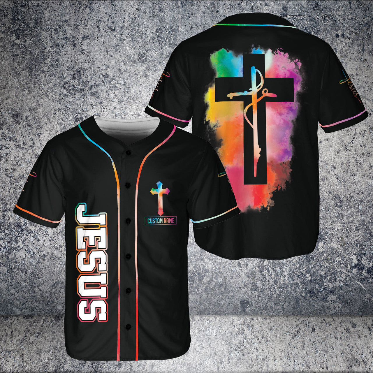 Custom Name God Tree Cross Jesus Colorful 3D BaseBall Jersey