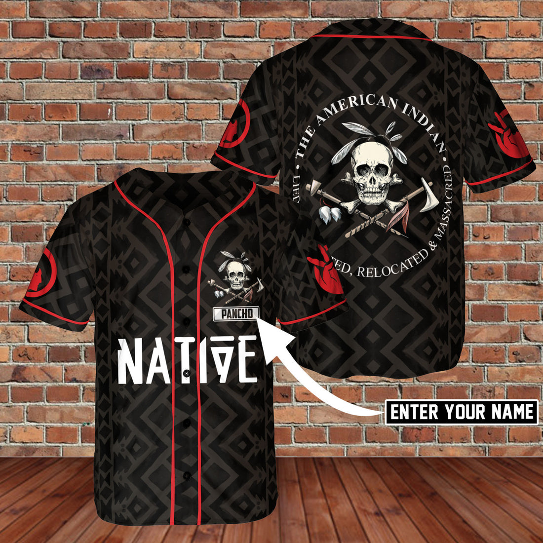 Custom Name Native Amercia Indianl Skull 3D BaseBall Jersey Dask Style