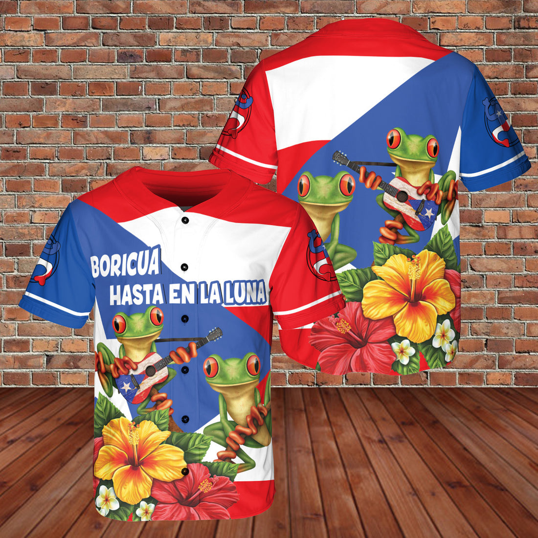 Puerto Rico Flag â€“ Floral Flogs PlayingGuitar BaseBall Jersey