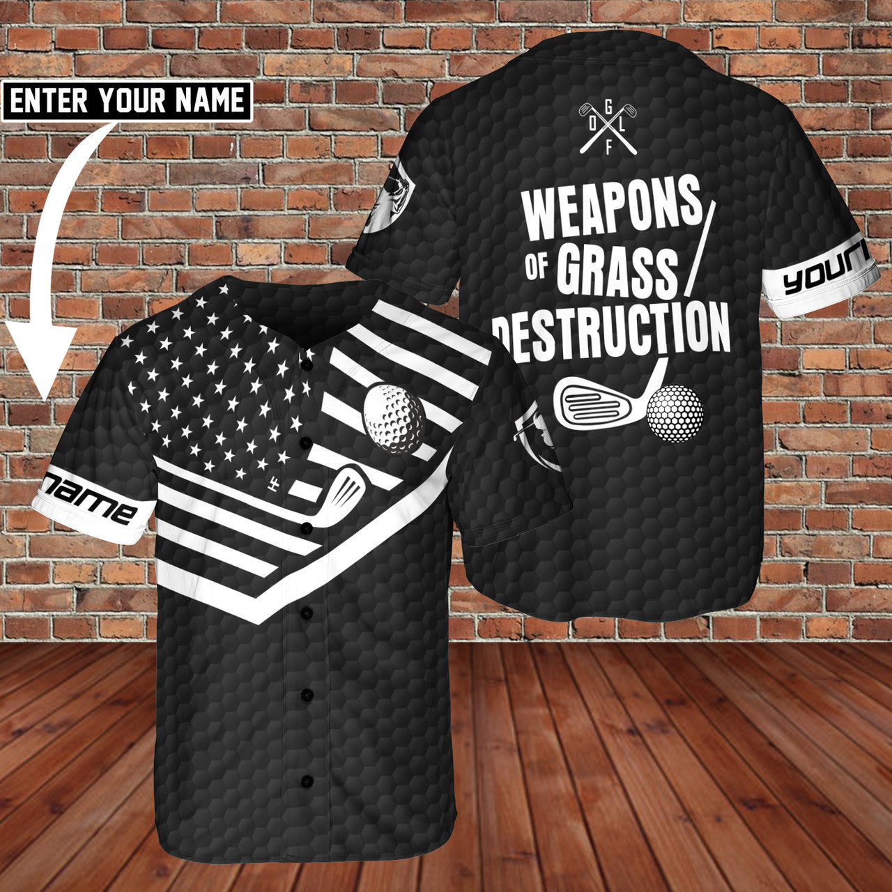 Custom Golf Weapons Of Grass Destruction 3D BaseBall Jersey For Golfer Custom Name