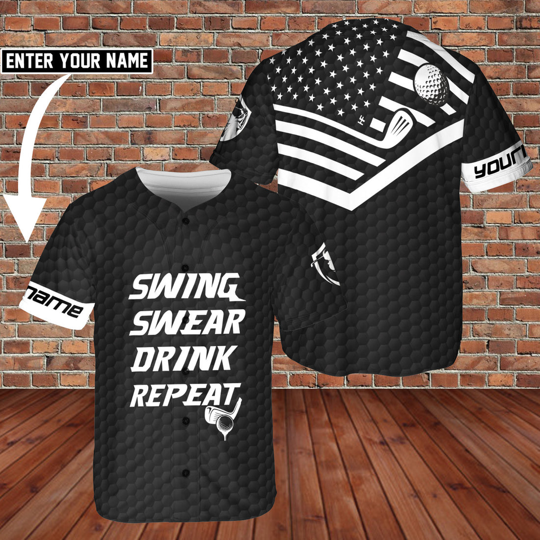 Custom Golf Swing Swear Drink Repeat Custom Name BaseBall Jersey Men Golfer