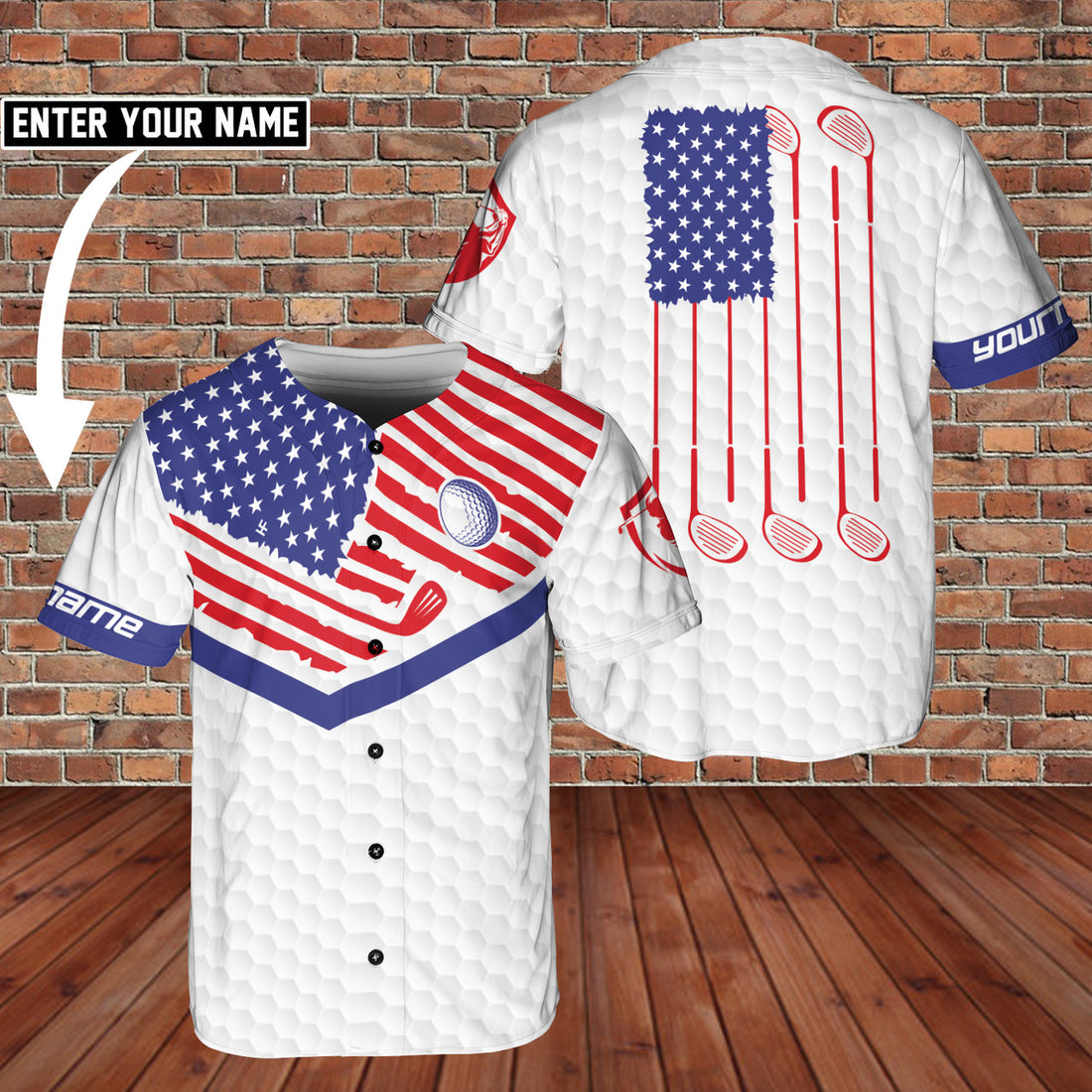 Custom Name Playing Golf United States US Flag 3D BaseBall Jersey Style 1