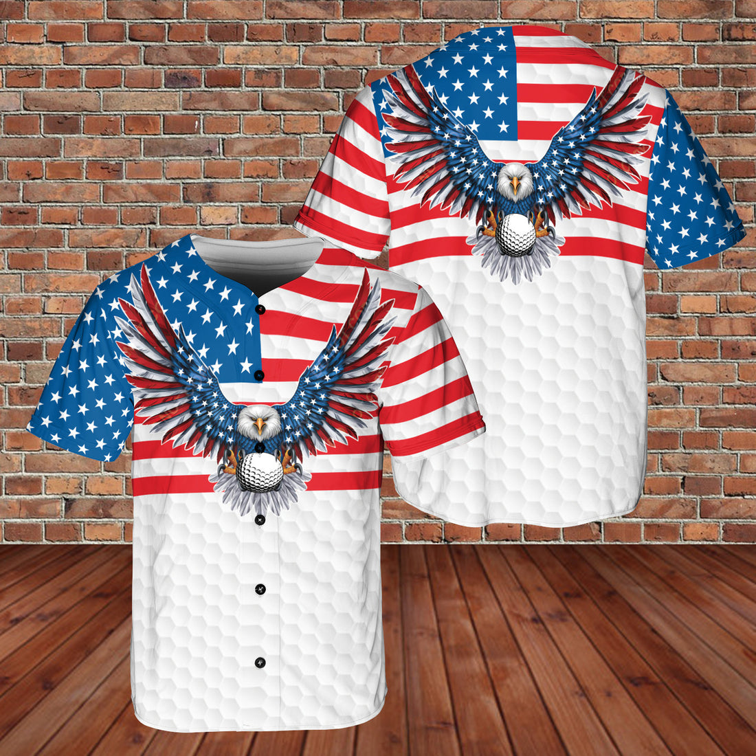 American Eagle Patriot Golf US Flag 3D BaseBall Jersey Style 2 Golfer