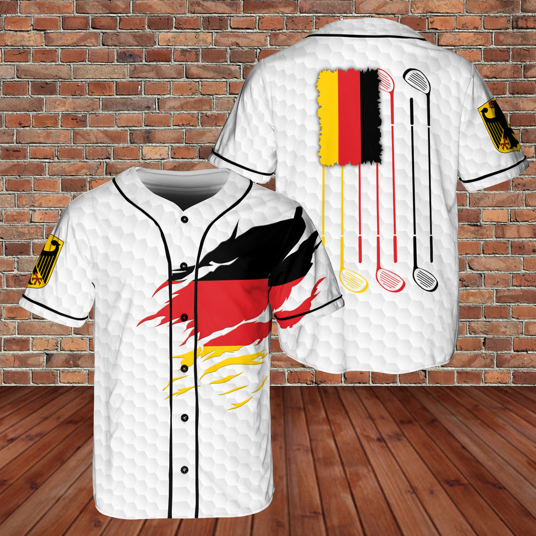 Playing Golf Germany Flag and Logo 3D BaseBall Jersey S# 1
