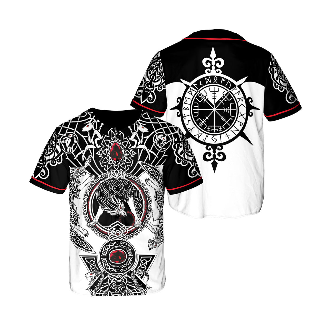 Viking Tattoo Wolf White/Black BaseBall Jersey For Men Son Of Odin