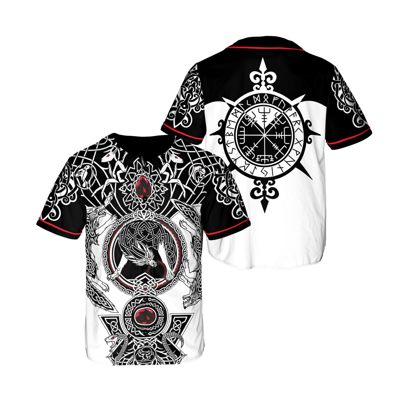 Viking Tattoo Wolf White/Black BaseBall Jersey For Men Son Of Odin