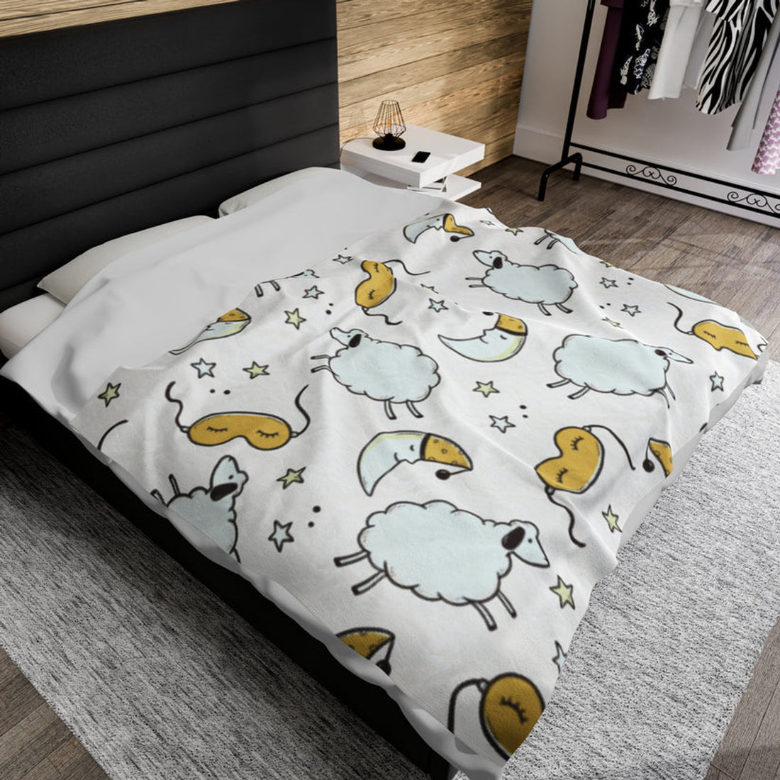 FUNSTUFFPRINT Counting Sheep Velveteen Plush Blanket