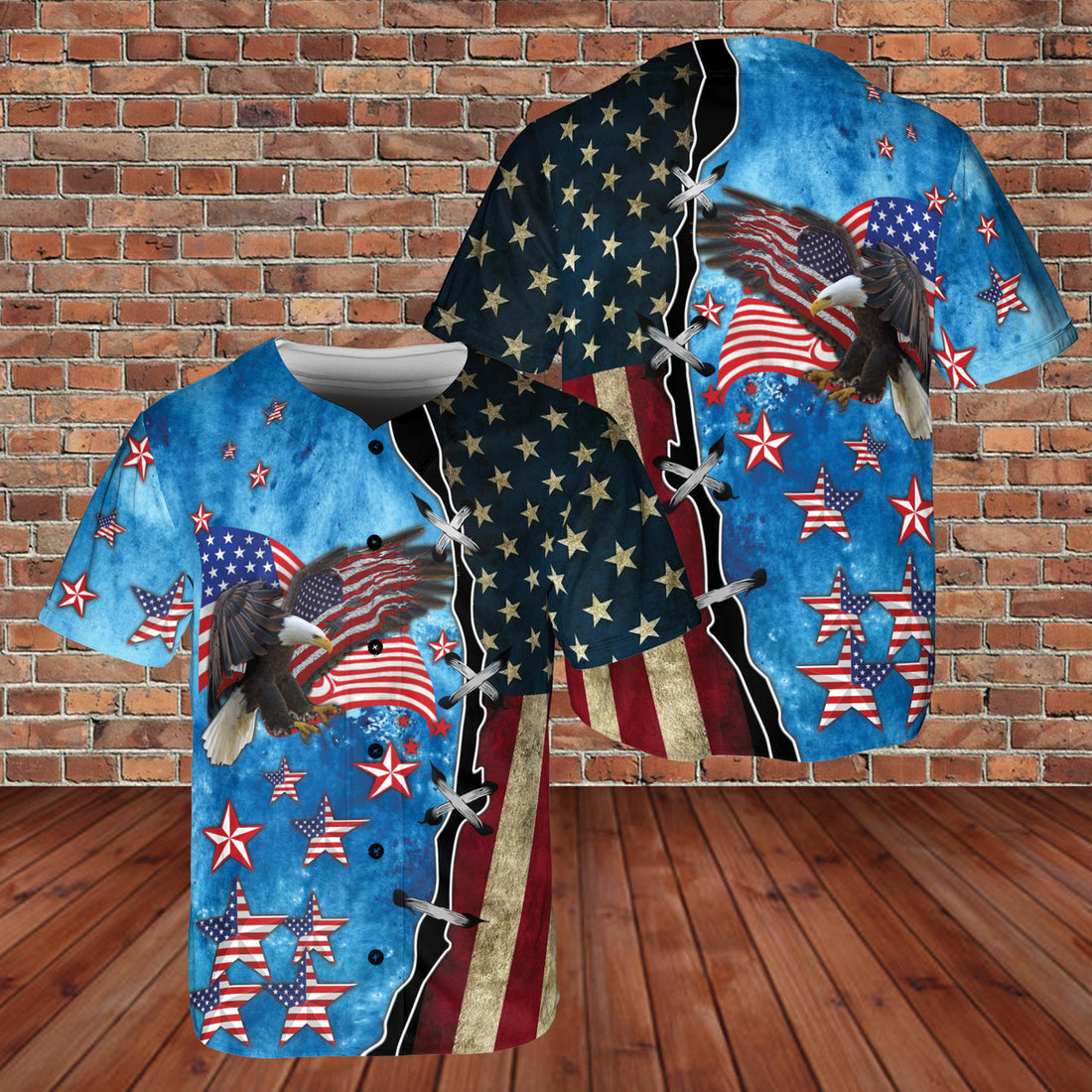 American Flag Eagle 4th of July Patriotic USA 3D AOP Baseball Jersey