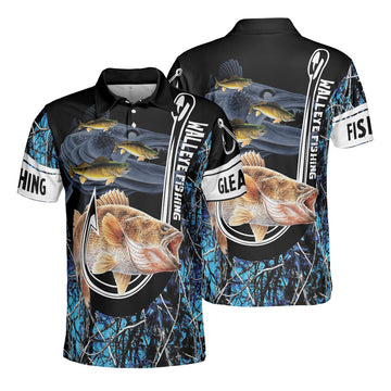 Walleye Fishing Teal Blue Muddy Camo Fishing 3D AOP Polo Shirt