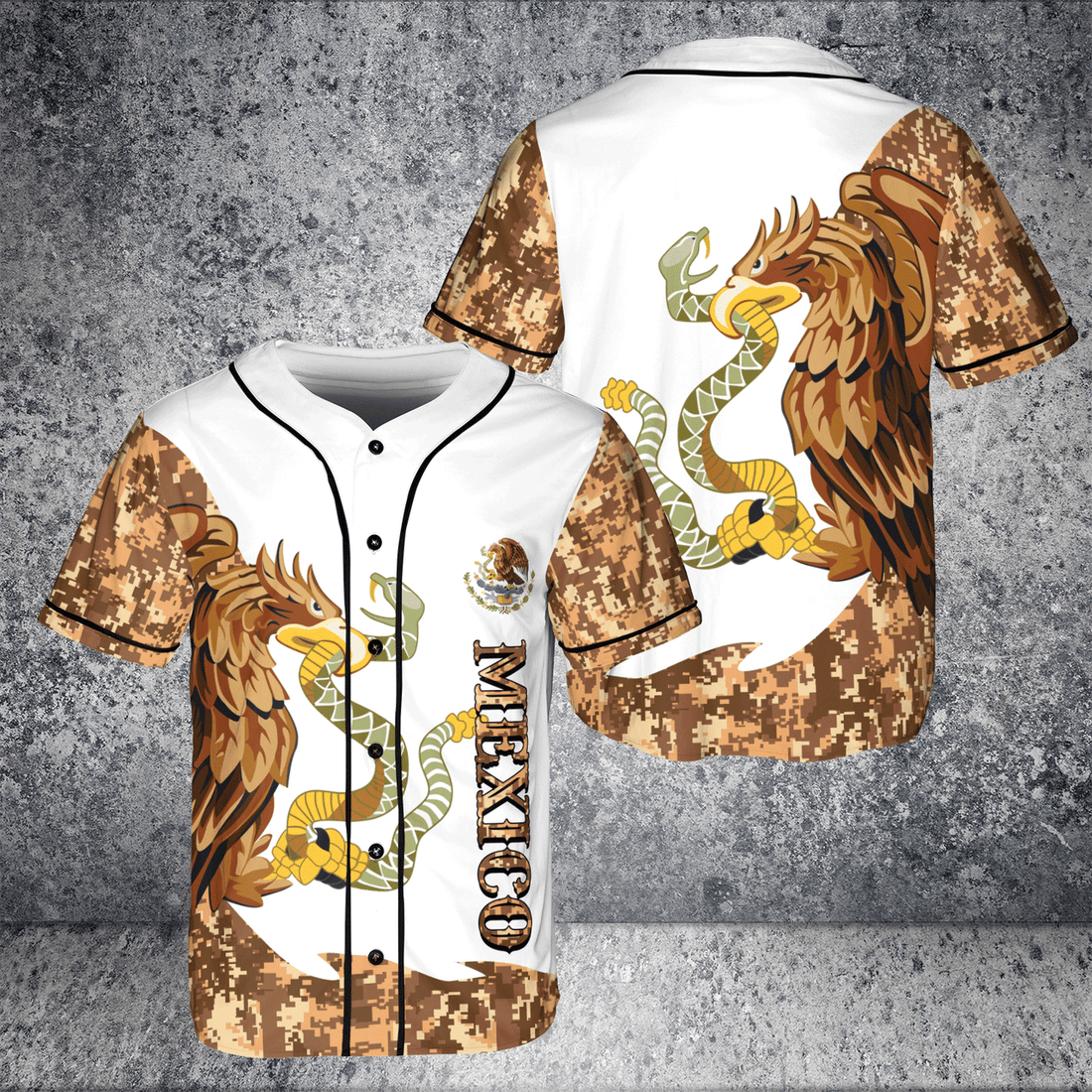 Mexican Flag Coat Of Arms Eagle With Snake Hawk Bird Vintage AOP Baseball Jersey