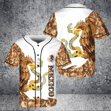 Mexican Flag Coat Of Arms Eagle With Snake Hawk Bird Vintage AOP Baseball Jersey