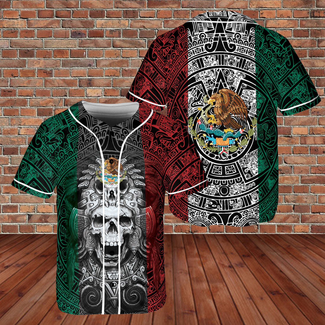 Custom Mexico Aztec Warrior Skull Flag AOP Baseball Jersey.