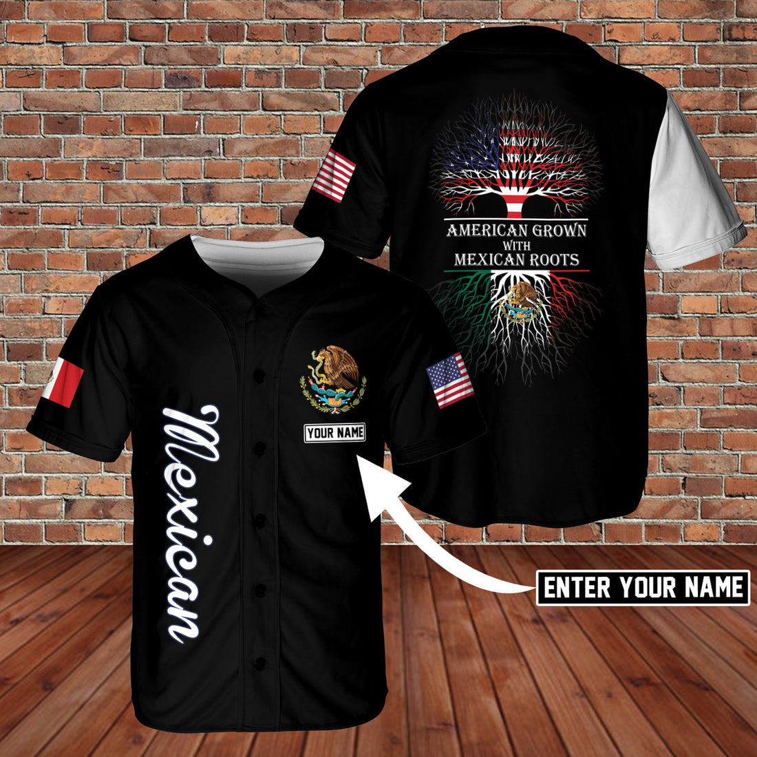 Custom Name Mexican American Grown With Mexican Roots AOP BaseBall Jersey