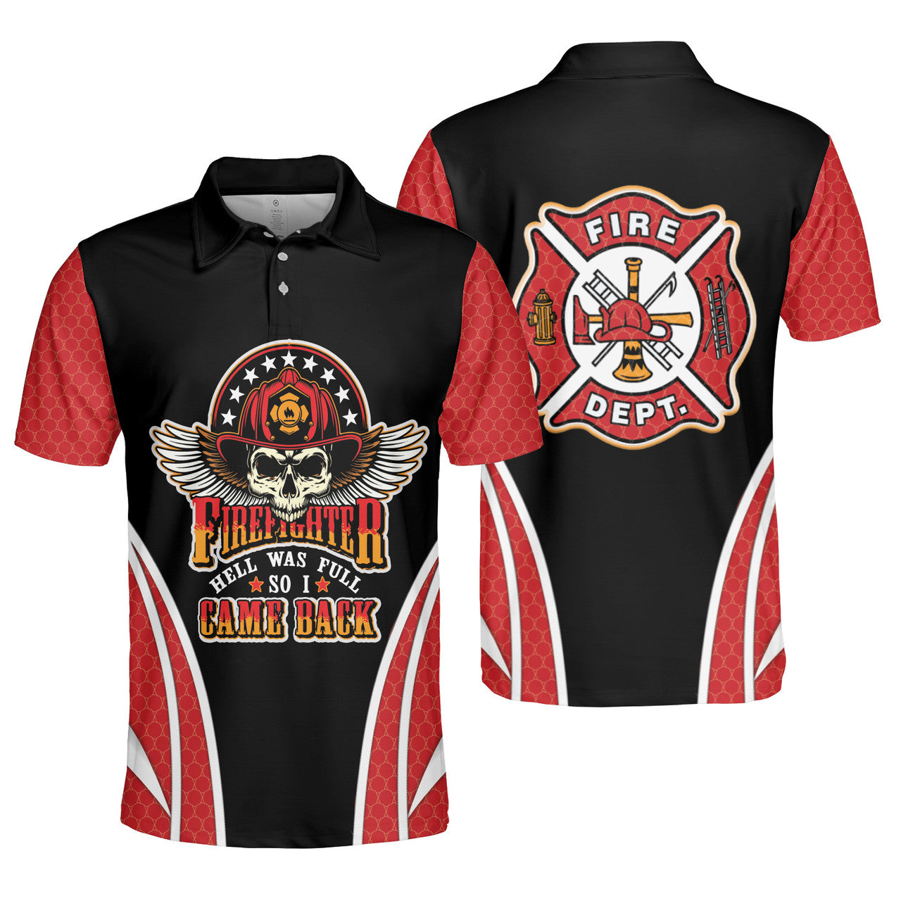 Mens Hell Was Full So I Came Back Firefighter AOP Polo Shirt