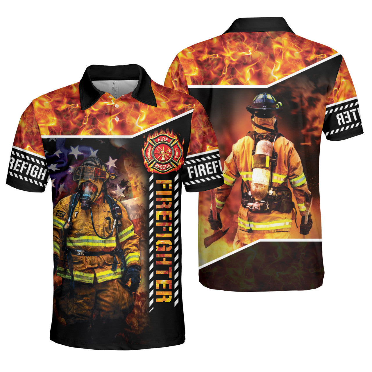 Firefighter Fire Courage Rescue Honor Firefighter AOP Polo Shirt