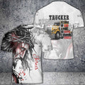 Custom Name Trucker A Child Of God A Man Of Faith Warrior AOP 3D T-Shirt