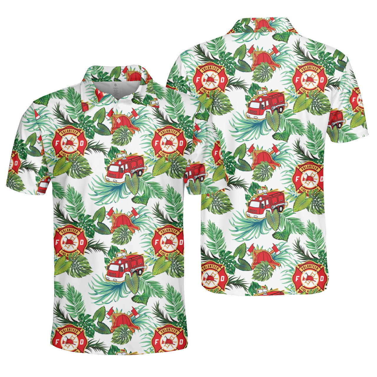 Logo Car Firefighter Hawaii Floral Lover AOP Polo Shirt International Firefighters' Day