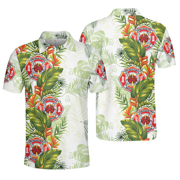 Firefighter Tropical Hawaii Summer Style AOP Polo Shirt Dad Father's Day