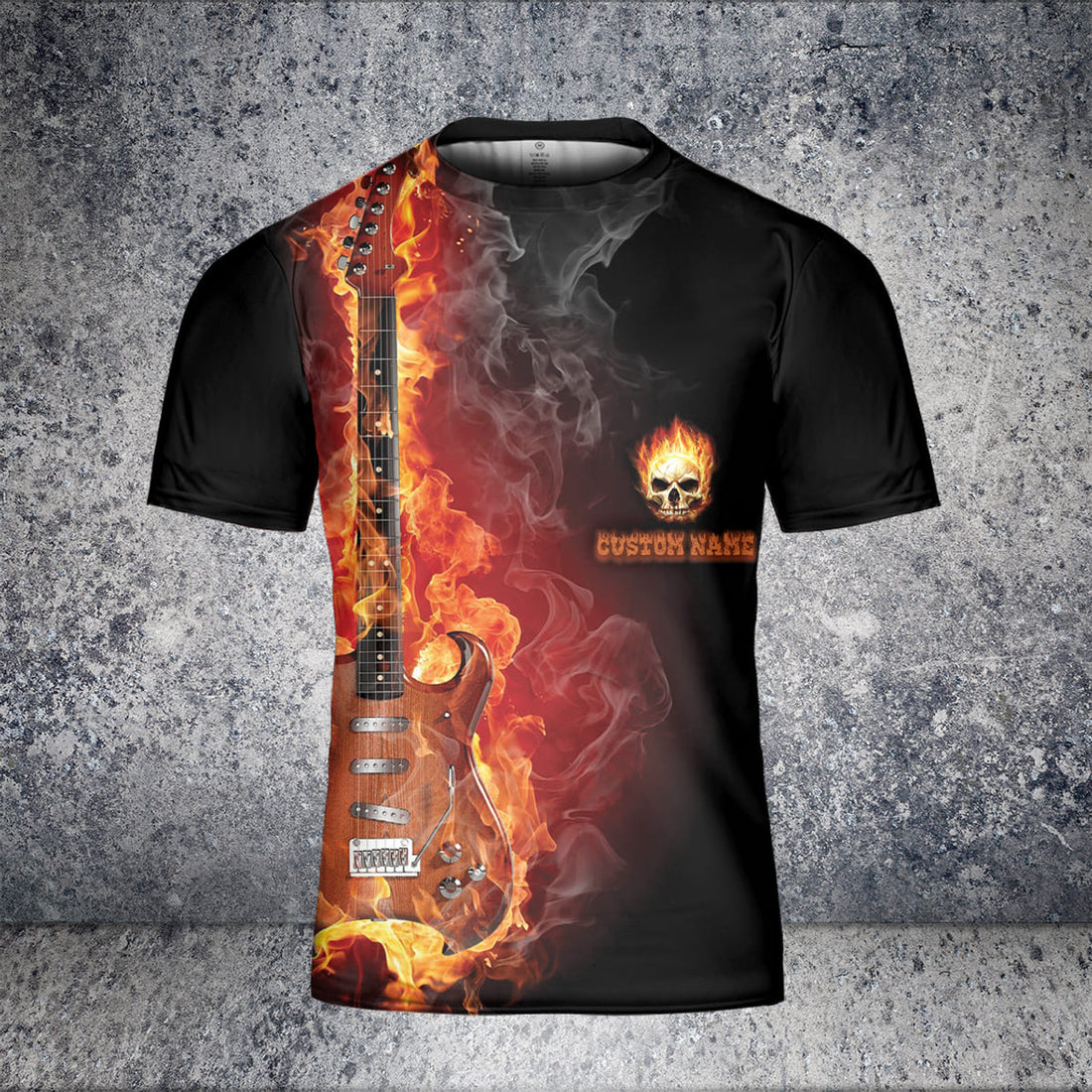 Custom Name Rock Skull Rock Play Guitar Born To Be Free AOP 3D T-Shirt