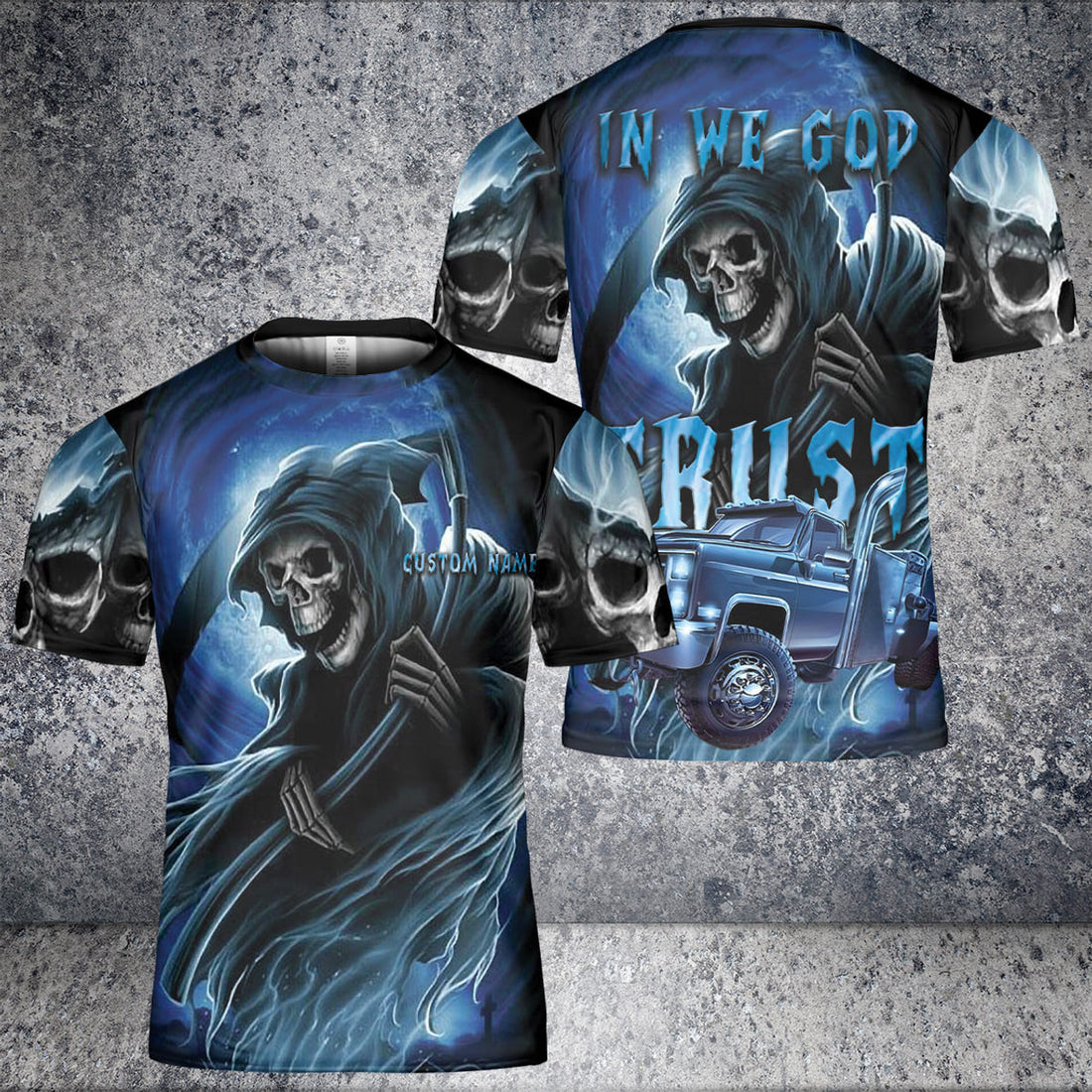 Custom In We God Trust Driver Car TRucker Lover Skull Custom Name AOP 3D T-Shirt