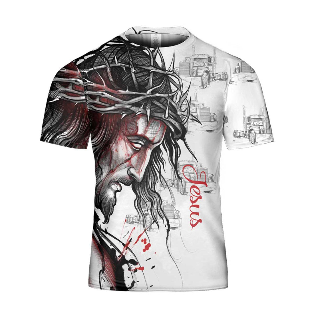 CustomGodoPrint Proud Trucker T-Shirt 3D, God Faith Christ Jesus Shirt for Men, Christian Gift, Truck Driver Father Tee
