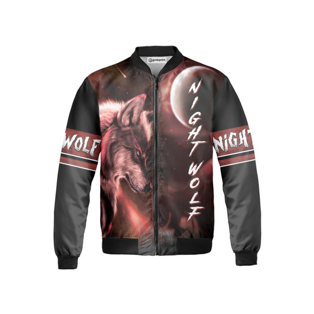 Bloody Full Moon Magic Staring Night Wolf Howling Wolf Fleece Bomber Jacket
