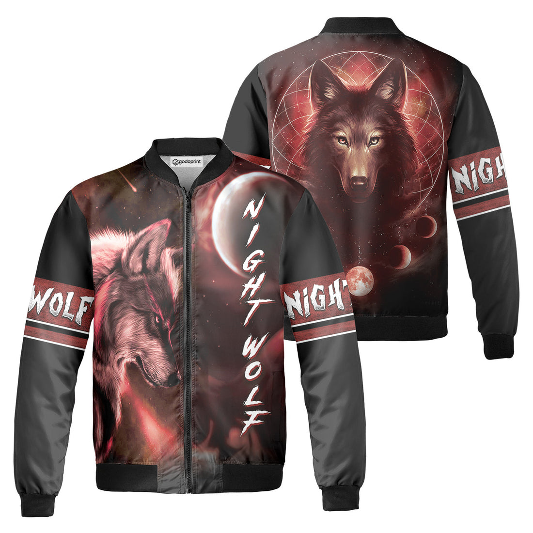Bloody Full Moon Magic Staring Night Wolf Howling Wolf Fleece Bomber Jacket