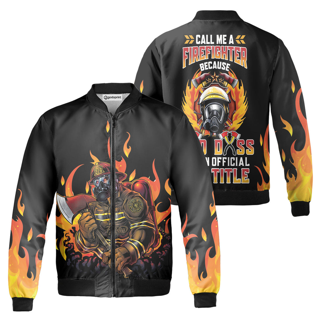 Bad Dass Firefighter Fleece Bomber Jacket AOP Zip-up, Fireman Bomber Jacket