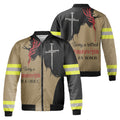 Retired Firefighter Fleece Bomber Jacket AOP Zip-up, Jesus Bomber Jacket, Christian Shirt, Proud Fireman Shirt, Retirement Gift for Firemen, Gift for Christians