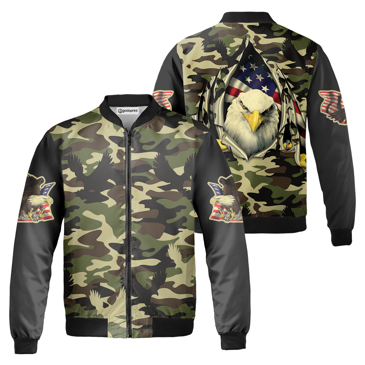America Eagle Fleece Bomber Jacket AOP Zip-up Camouflage