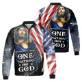 One Nation Under God Eagle America Flag Jesus Fleece Bomber Jacket AOP Zip-up Gift for Christians