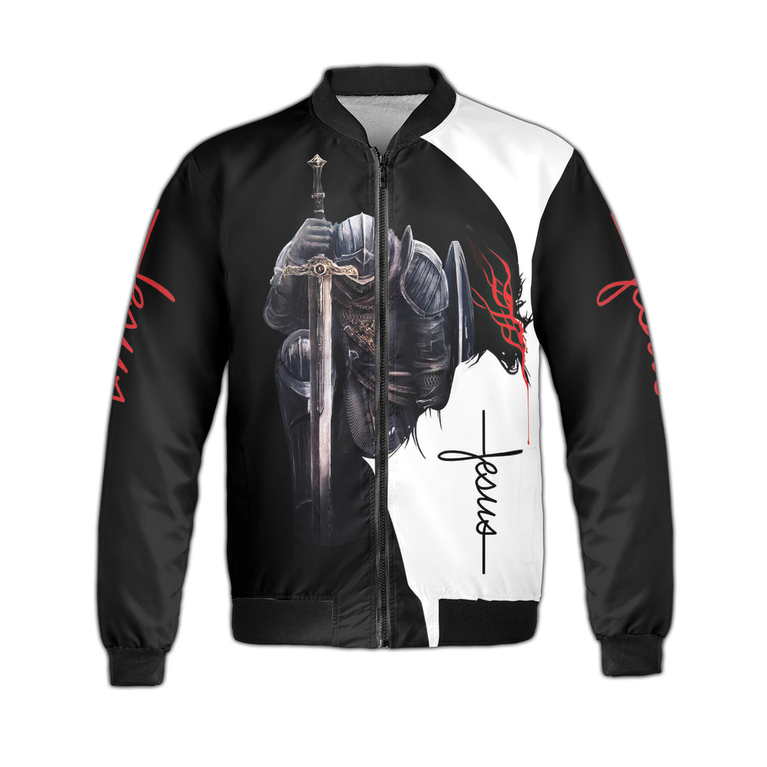 Jesus Warrior A Child of God A Man Of Faith A Warrior Of Christ Fleece Bomber Jacket