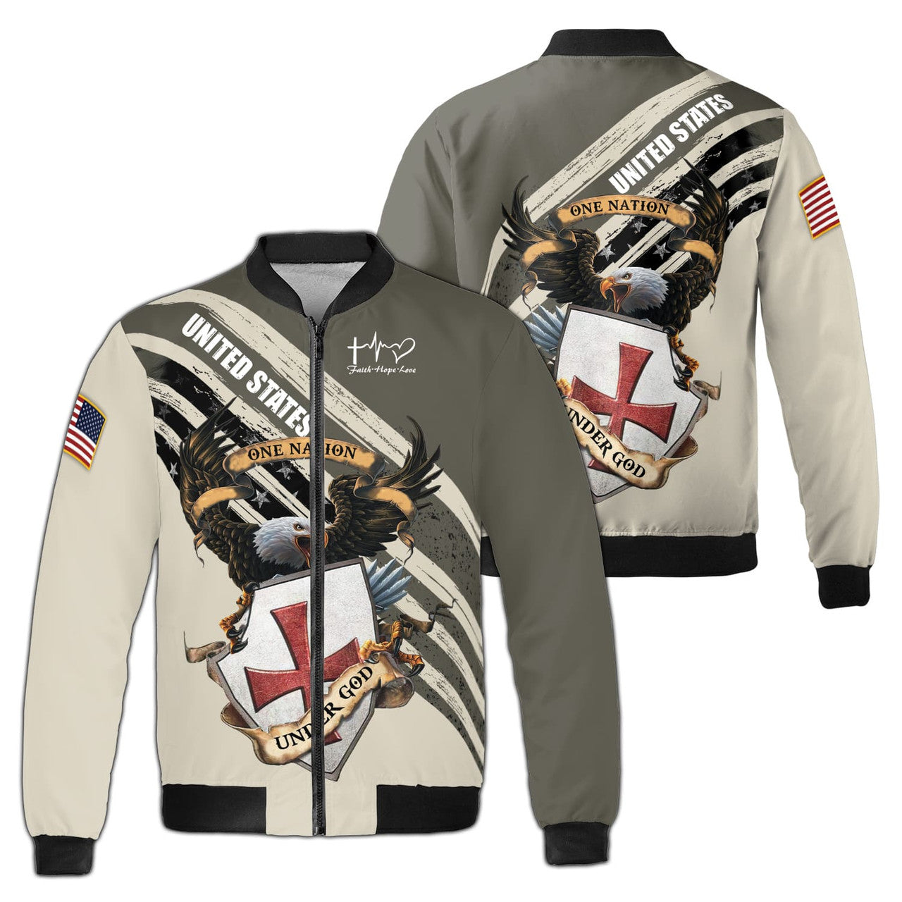 Eaglest Patriot Knight Templar One Nation Under God Fleece Bomber Jacket