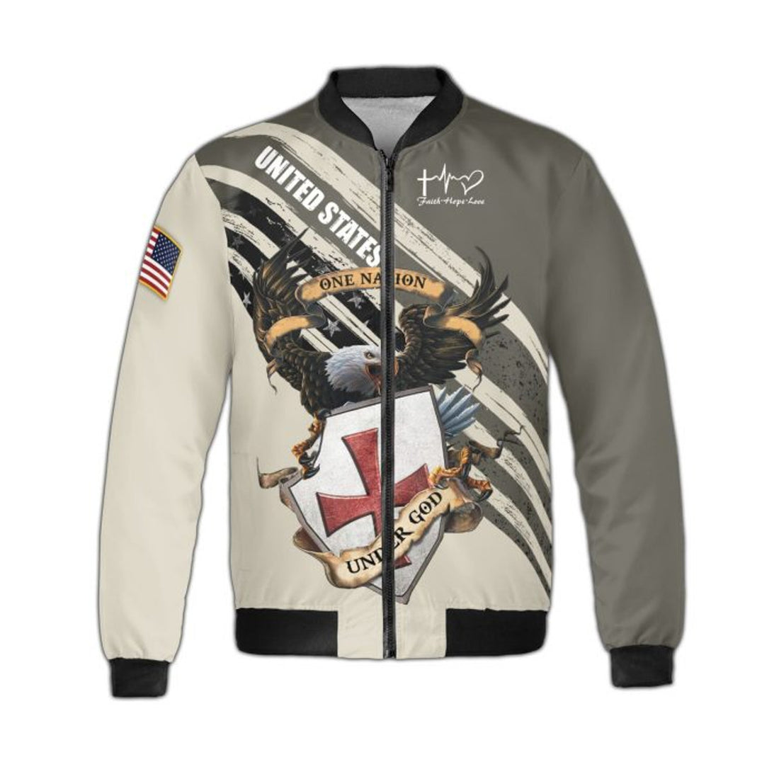 Eaglest Patriot Knight Templar One Nation Under God Fleece Bomber Jacket