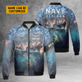 Custom Personalized Name Navy Veteran Sea Bbattleship Fleece Bomber Jacket