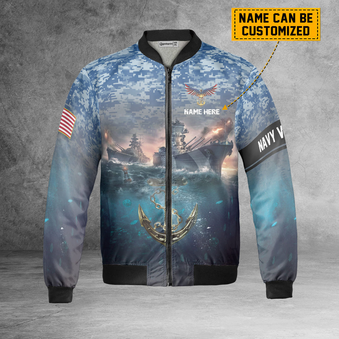 Custom Personalized Name Navy Veteran Sea Bbattleship Fleece Bomber Jacket