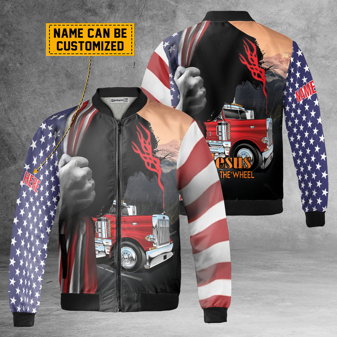 Custom Personalized Name Jesus Take The Wheel Driver Trucker Fleece Bomber Jacket