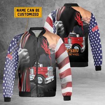 Custom Personalized Name Jesus Take The Wheel Driver Trucker Fleece Bomber Jacket