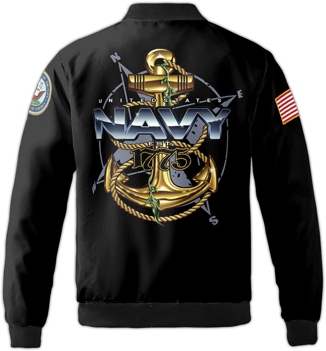 Custom Personalized U.S Navy Veteran Fleece Bomber Jacket AOP with Zip, Proud Veteran Shirt, Anchor Navy Shirt, Military Army Gift
