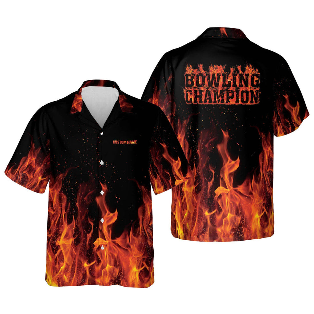 Custom Flame Bowling Button-Down Hawaiian Shirts for Men, Bowling Team Shirt, Bowling Gift