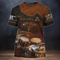 FUNSTUFFPRINT 3D Print Brown T-Shirt For A Drummer, Drum Print On Shirt Leather Pattern, Custom Shirt For A Drummer 3D T-shirt